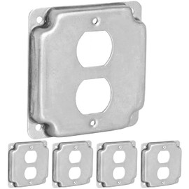 (5 Pack) Duplex Receptacles Electrical Box Cover – 4" Square Galvanized Steel, 1/2" Raised, Exposed Work – for Duplex Switches, Outlets and Receptacles – Fits 4-Inch Junction Boxes