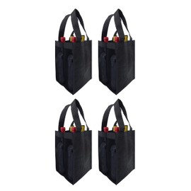CYMA Reusable Wine Totes Mesh Side Panels, 4 pk Set (4 Bottle, Black)