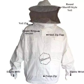 Jawadis USA Beekeeper Zip-Up Jacket with Removable Veil - Cotton, White, Size XL