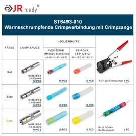 JRready ST6493-010 IP68 Waterproof Butt Connector Set with ACT-232 Crimping Tool, 12# 16# 20# Butt Splice Connector & PVDF/PE Butt Connector and G411 Go-No Go Gauge