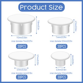 120 PCS Plastic Hole Plugs Screw Covers Caps, Round Drill Screw Hole Plugs White Rubber Stopper for Nail Partition Holes in Shelves Cabinet Furniture,5mm/6mm/8mm/10mm