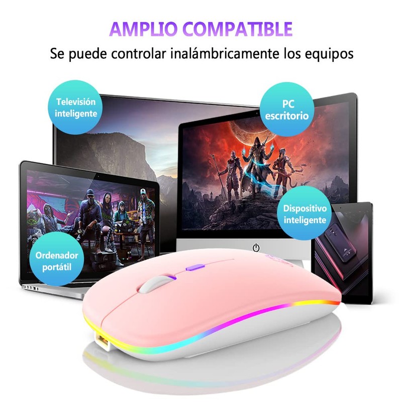EASYTAO Mouse Inalámbrico, Mouse Bluetooth/Wireless2.4GHz Modos Dual Recargable con Iluminación