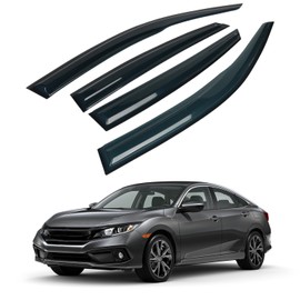 4PCS Rain Guards Window Visors Wind Deflector Fits for Honda Civic 2016-2021 10th 4-Door Sedan, 94682, Front & Rear Outside Mount Vent Shade 2017 2018 2019 2020