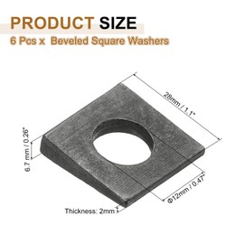 PATIKIL 6pcs Beveled Square Washers, M12x28mm Square Beveled Washers Bearing Strut Plate Flat Pad Spacer Carbon Steel for 12mm Bolts Wedge Shim Leveling Fastener Nut Bolt Gasket, Black