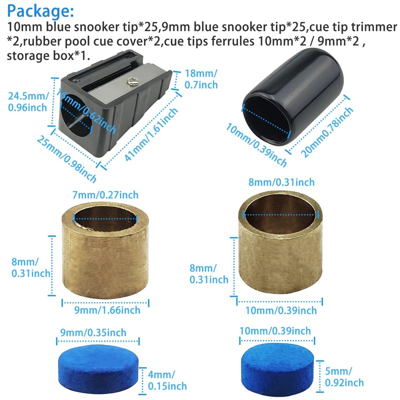 SHUIYUE Snooker Cue Trim Kit,Including Cue Tips, Billiard Cue Protector,Cue