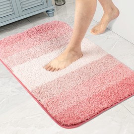 Walensee Bath Rug for Bathroom Non Slip Bathroom Mat (20 x 32, Ombre Pink) Water Absorbent Soft Microfiber Shaggy Bathroom Rug Machine Washable Bath Mat for Bathroom Thick Plush Shower Mat