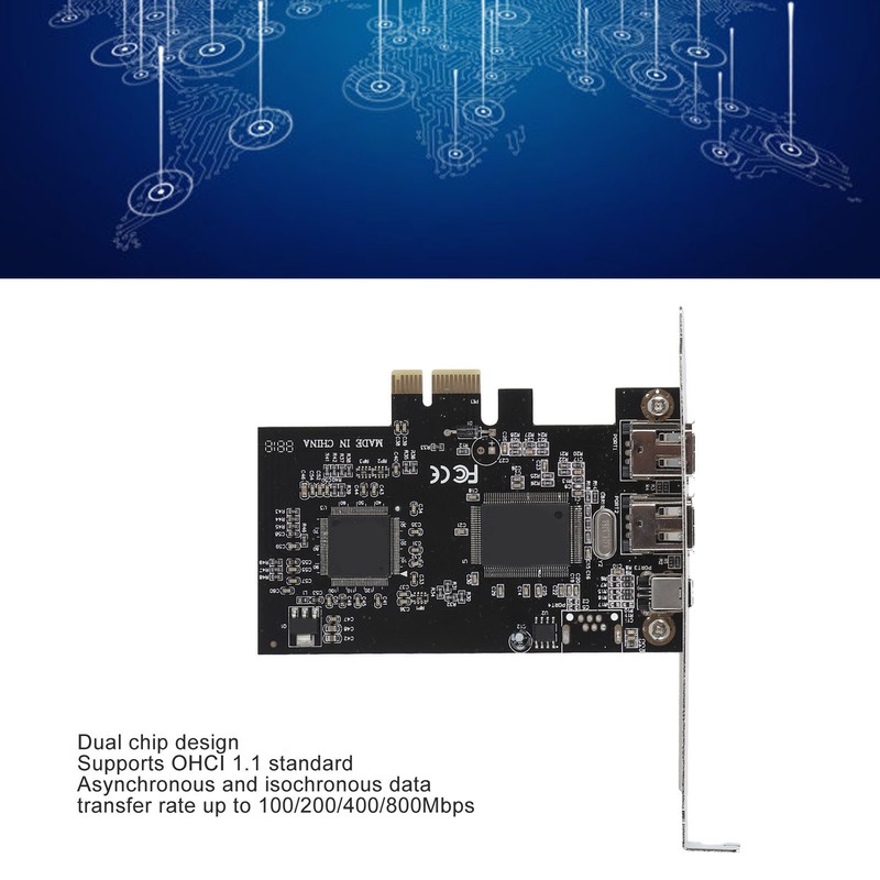 PCIE 1X to 3 Port 1394A Firewire Riser Card Dual