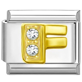 Quiges 9 mm Italian Style Module Stainless Steel Alphabet Letter F for Italian Charm Bracelets