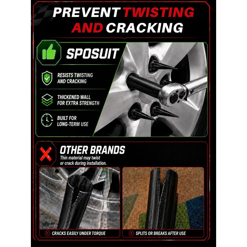Sposuit Black Spiked Lug Nuts Key, Soild Socket with 19mm