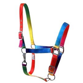 Equitem Full Horse Size Neon Rainbow Nylon Halter with Adjustable Nose and Crown, USH-5244H