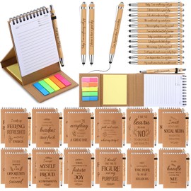 Pasimy 24 Set/48 Pcs Employee Appreciation Gifts Bulk Positive Affirmation Spiral Notebooks with Sticky Notes and Bamboo Pens Small Steno Pads for Women Men Office School, 3.9 x 5.9 Inches
