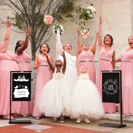 TOWON 19 x 43 Inch Giant Floor-Standing Chalkboard Signs, Hanging Metal Sidewalk Sign with Base, Pedestal Chalkboard Easel for café, Bar, Bistro, Florist, Wedding Outdoor, Portable and Double-Sided