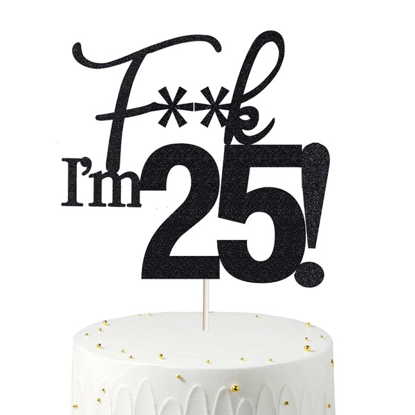25 decoraciones para tartas, 25 decoraciones para tartas de cumpleaños, purpurina negra, divertida decoración para tartas de 25 años para hombres, 25 decoraciones para tartas para mujeres, decoraciones de 25 cumpleaños, decoración para tartas de 25 cumpl
