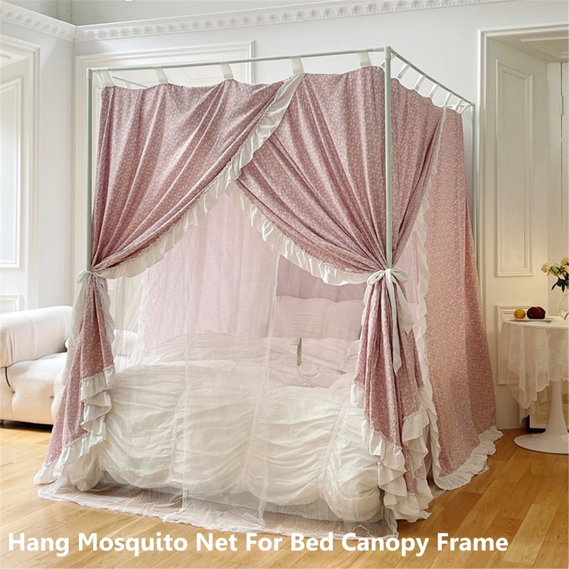 AIKASY Queen Size Canopy Bed Frame with Outer Support, Thickened
