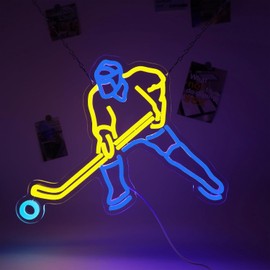 Ice Hockey Neon Sign Ice Hockey LED Light Dimmable Ice Hockey Wall Decor for Stadium Game Room Ice Hockey Rink Garage Decor 17.6 * 9.6 Inch