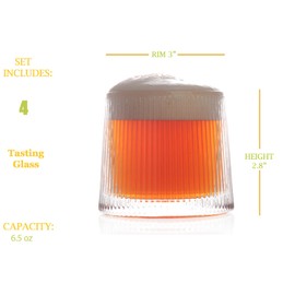 BothEarn Beer Tasting Glass Set of 4, Small Ribbed Stout Tumbler Pair, Durable Stemless Drinking Cups with Gift Box, 6.5 oz