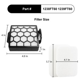 CPAI Replacement Filter for Shark ZU102 ZU100 NV181 NV151 ZU55 NV150 NV250 ZU60 ZU62 ZU62C NV150C NV251 NV255 Rotator Pet Upright Vacuum, Parts # 1238FT60 1239FT60