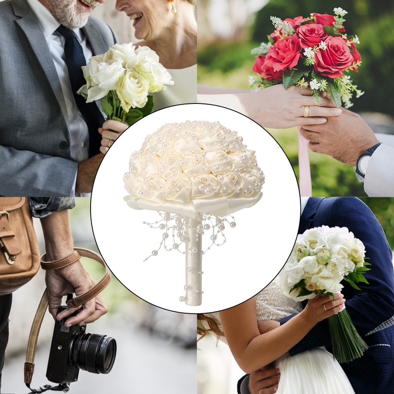 Delicate Bridal Buequet Crystal Artificial Pearl Holding Flowers Wedding Decor