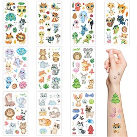 Glitter Temporary Tattoo for Kids,10 Sheets Animal Tattoo Stickers Featured Zoo Patterned for Kids, Waterproof Fake Tattoos for Birthday Party Favors Goodie Bags Stuffers Party Fillers