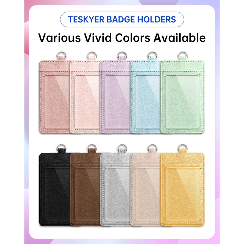 Teskyer ID Card Holder with Strap, PU Leather, Transparent Window