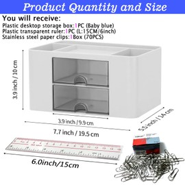 SYJINHUASY Multifunctional Desk Organiser, Compact Office Organiser with 5 Compartments & 2 Drawers, Plastic Table Organiser for Office, Home, School (White-A)