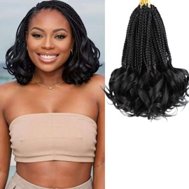 French Curl Crochet Braids Short French Curl Braiding Hair Pre Looped Crochet Hair for Black Women 8 Inch Box Braids Crochet Hair with Curly Ends French Curly Braiding Hair Extensions French Curl(1B)