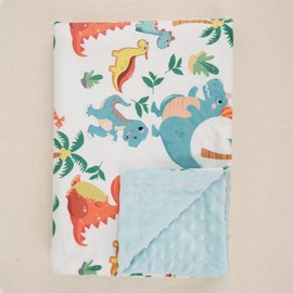 All Season Baby Blanket Newborn-Toddler with Soft Dot Backing, Tropical Palm Design, Blue and Orange