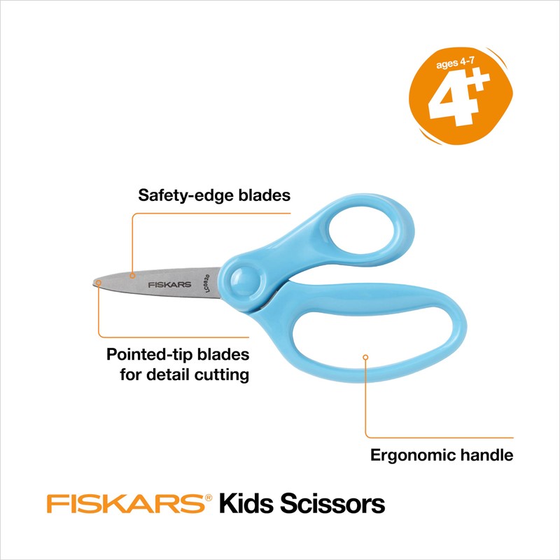 Fiskars 5" Pointed-Tip Scissors for Kids Ages 4-7, Scissors for