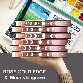 Bullet Dotted Journal - Medium A5 Dot Grid Notebook - 180G Thick Bamboo Paper - 160 Dot Grid Pages 5 x 5 mm - White Faux PU Leather Hardcover - Rose Gold Edge and Moons (A5, White)