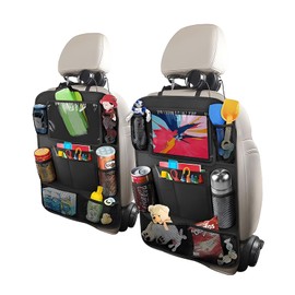 ZNDAW 2PCS Car Backseat Organizer, Multi-Pocket Back Seat Protector with 10.2" Tablet Holder, Waterproof Oxford Fabric Storage Bag Auto Kick Mat for Kids Toddlers (A Regular Style)