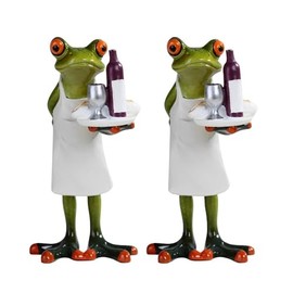 ICE ARMOR 2-PC Gift Set 6" H Frog Chef Wine Serving Statue Funny Animal Figurine Statue Ornament Home Room Office Decor Ideas for Housewarming, Holidays and Birthdays