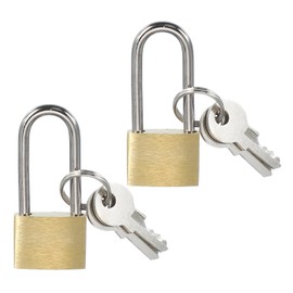 PATIKIL Solid Brass Padlocks 1.6", 2 Pcs Keyed Different Long Shackle Lock Padlock with 2 Keys Weatherproof for Gym Locker Gate Fence Outdoor Indoor