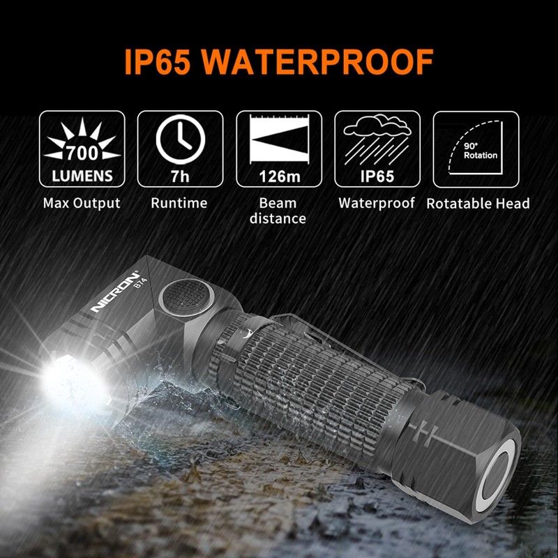 NICRON Flashlight, 700 Lumens 90 Degree Pocket Flashlight Rechargeable IP65