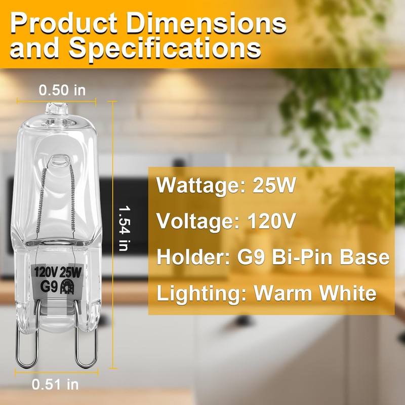 SDRZJX 4PCS G9 120V 25W Oven Light Bulbs Halogen Wall