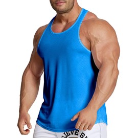 Agilelin Men's Workout Stringer Tank Tops Mesh Quick Dry Y-Back Tops Muscle Athletic Shirts for Gym(Pure Blue/XL)