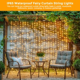 EvaStary Light Curtain 200 LEDs 2 x 2 m Light Curtain Indoor USB Warm White Fairy Lights Indoor Window with 10 Hooks for Outdoor and Indoor Decoration Christmas Wedding Party Window