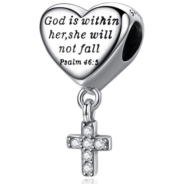 Cross Charm Fit Pandora Charms Bracelet Love Heart Christian Bible Verse Charms Prayer Faith Religious Jewelry Gifts for Women