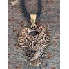 Kiss of Leather Raven Pendant Bronze with Cotton Cord, Bronze