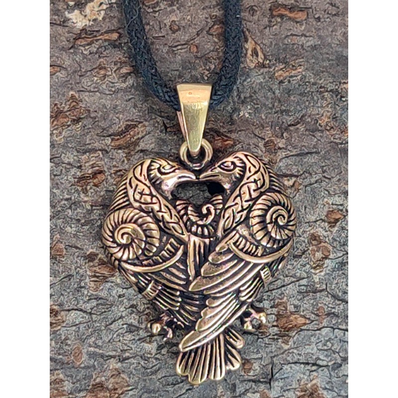 Kiss of Leather Raven Pendant Bronze with Cotton Cord, Bronze