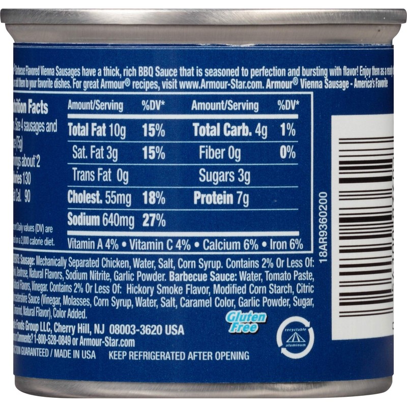 Armour Star Vienna Sausage, Barbecue Flavored, Canned Sausage, 4.6 OZ