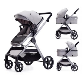 Lortsybab 2 in 1 Baby Stroller, Newborn Infant Toddler Convertible Bassinet Pram Stroller for 0-36 Months Old Babies (Grey)