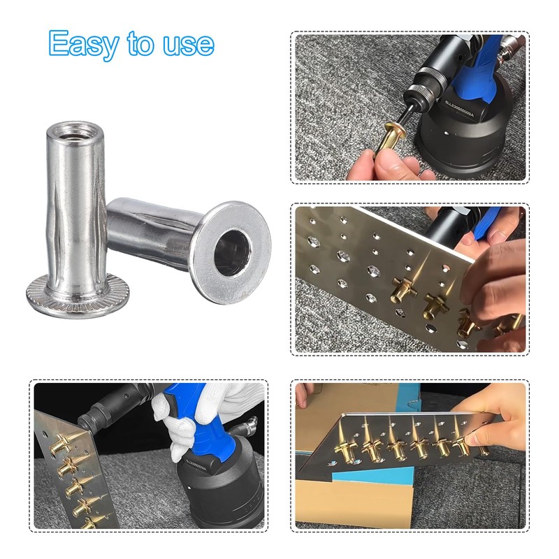 Awclub M6 Multi-Grip Rivet Nuts, 6pcs Pre-Bulbed Shank Flat Head