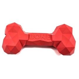 Unique Design Natural Rubber Dog Bone Toy, Fillable with Treats, Chew Puzzle, 4 Colors: Black, Blue, Red, Purple, for Large, Medium, Small Dog Breeds (Red)
