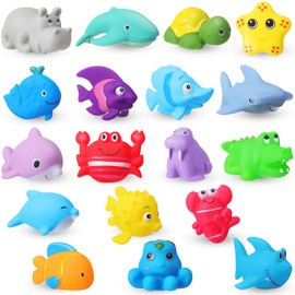 Sotiff 18 Pcs Bath Toys, Pool Toys Land Ocean Sea Animal Waterproof Bathtub Toys, Soft Bathtub Toys, for Birthday Gifts Party Favors (Sea Animals)