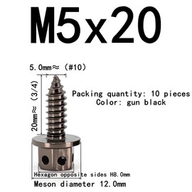304 Stainless Steel Flange External Hexagonal self-Tapping Screws#8#10, Wood Screws, License Plate Screws, Motorcycle Screws, 10 Pieces, M4, M5 (PVD Gun Black, M5x20mm=10pcs)