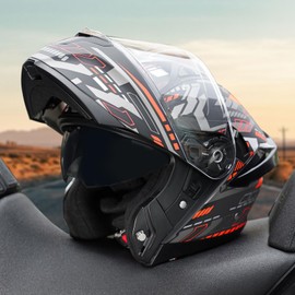 JQF Gear Modular Motorcycle Helmet Dual Visor Flip Up Full Face Helmets SJ-809 DOT Approved for Adults Men Women (Matte Cosmos, L)