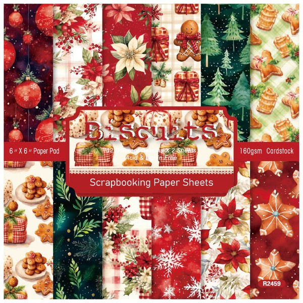 ZAKHSE Christmas Pattern Paper Pack, 24 Sheets 6"x6" Scrapbook Paper