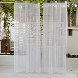 WPKIRA Lace Curtains, Non-See-through, UV Protection, Sheer Curtains, Stylish, Naturally, Ventilation, Semi-Light Blocking, Windows, Rooms, Bedrooms, Silver Stars, Doors, Children's Curtains, Washable, Set of 2 (Width 39.4 inches (100 cm) x Length 42.5 i