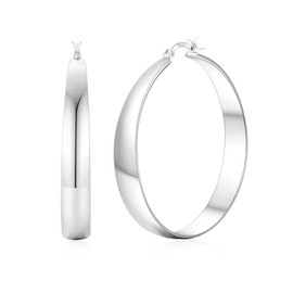 ABPBA Sterling Silver Hoop Earrings, 8MM Wide Hypoallergenic Silver Hoop Earrings for Women, Lightweight Thick Large Hoops Earring for Women Jewelry Gifts 30/40/50/60MM