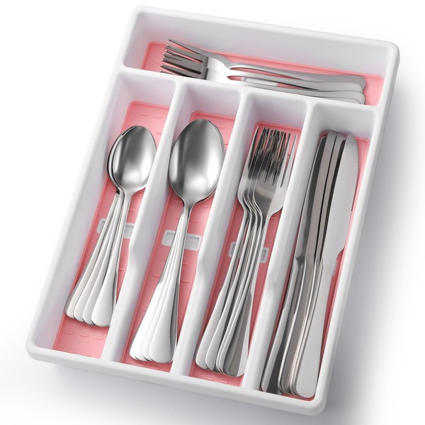 20-Piece Silverware Set with Organizer，Heavy Duty Stainless Steel Flatware Cutlery
